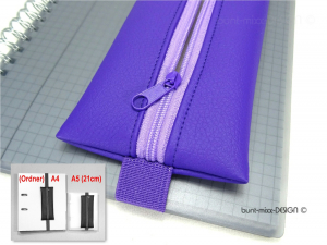 Mäppchen mit Gummiband, A5 / A4 Bullet Journal Ordner, Kunstleder violett lila, Zipper flieder, by BuntMixxDesign